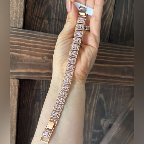 Elegant 14K Gold Plated RoseGold Pink Bracelet - Picture 6 of 9